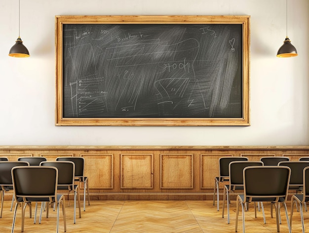 Empty black classroom chalkboard for mockup purposes with space for writing