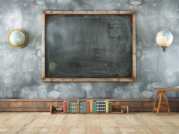 Empty black classroom chalkboard for mockup purposes with space for writing