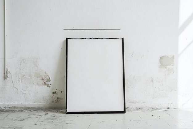 Photo empty black frame on minimalist white wall