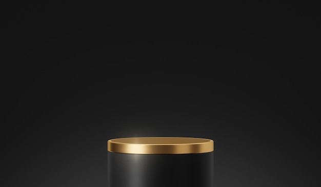 Empty black gold 3d podium stage background with geometric presentation platform luxury pedestal or golden product stand display and premium round cosmetic mockup advertising scene on dark backdrop