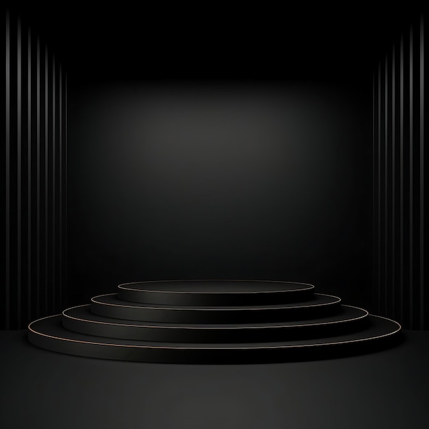 Empty Black Podium On Dark Background 3D Rendering