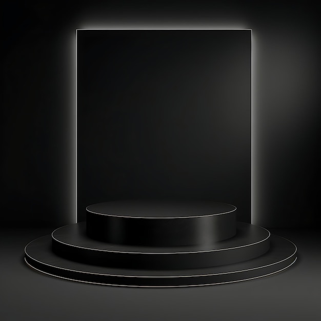 Empty Black Podium On Dark Background 3D Rendering