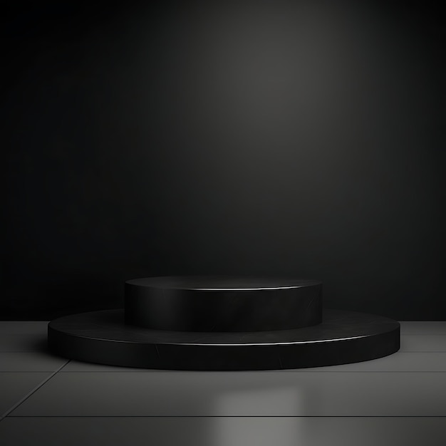 Empty Black Podium On Dark Background 3D Rendering