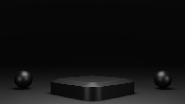 empty black podium display, minimal dark pedestal for product showcase, blank stage, 3D Rendering