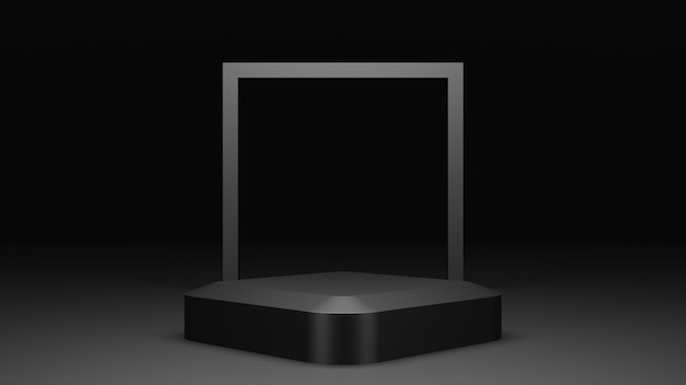 empty black podium display, minimal dark pedestal for product showcase, blank stage, 3D Rendering