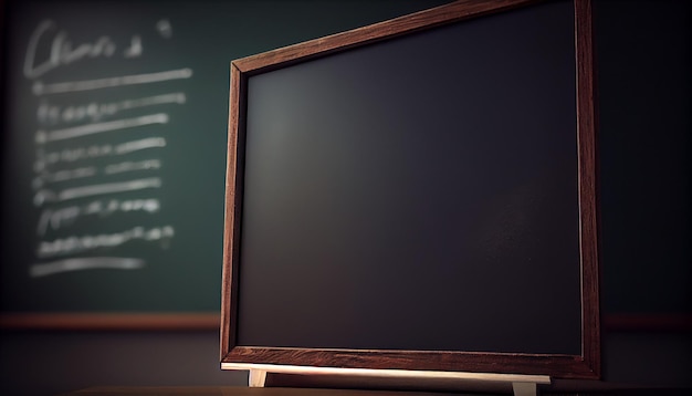 Empty blackboard shown in foreground blurred background busy shop or market