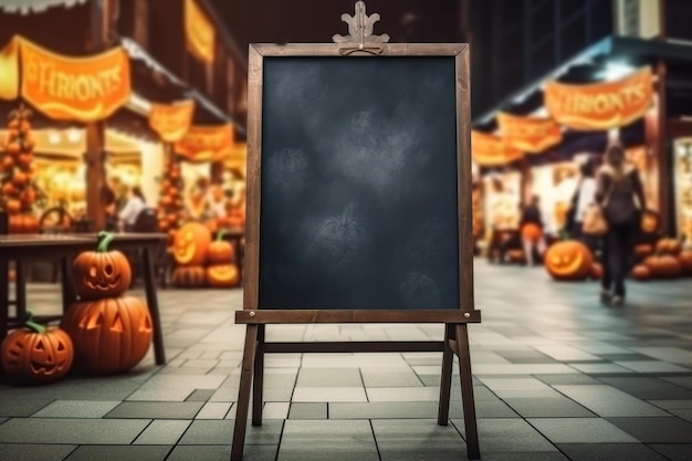 Empty blackboard sign mockup in front of a restaurant Menu board Generative Ai