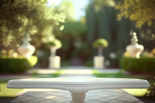 Empty blank formal dining table a wedding outdoor garden Landyard Generative AI