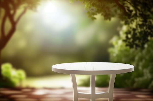 Empty blank formal dining table a wedding outdoor garden Landyard Generative AI