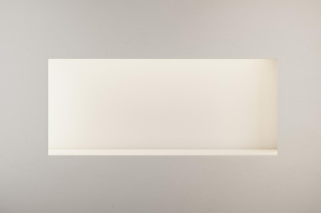 Empty blank white large horizontal rectangular niche in light color wall with copyspace for your logo Advertising concept 3D rendering mock up