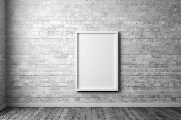 Photo empty blank white mock up poster picture frame standing on white background