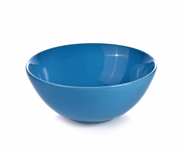 Empty blue ceramic bowl isolated on white