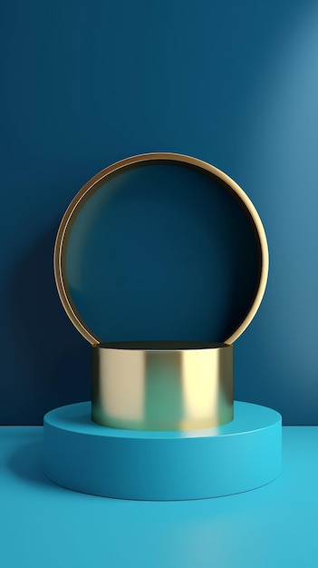 Empty Blue Cylinder Podium with Gold Border