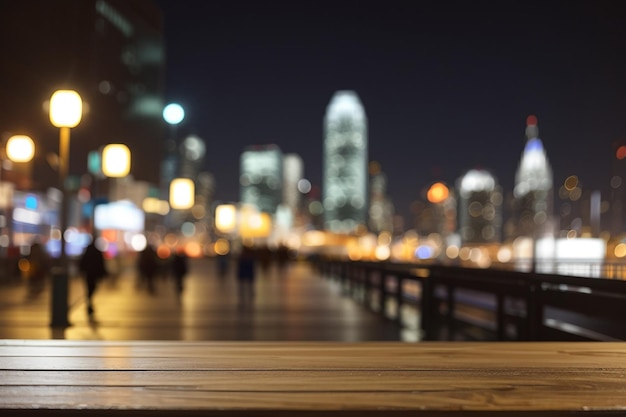 Empty board against a defocused cityscape at night