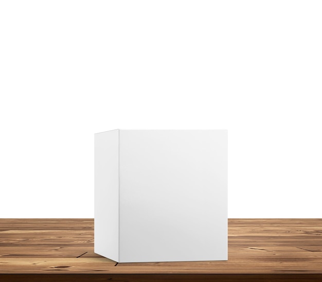 Empty box product packaging box mockup on a wooden table white background