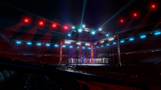 Empty boxing arena waiting new round d render illustration