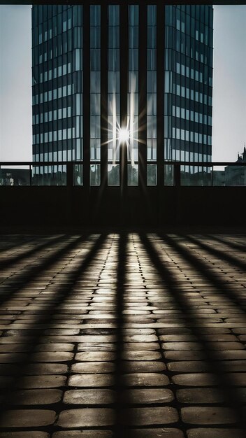 Photo empty brick floor with modern building in background