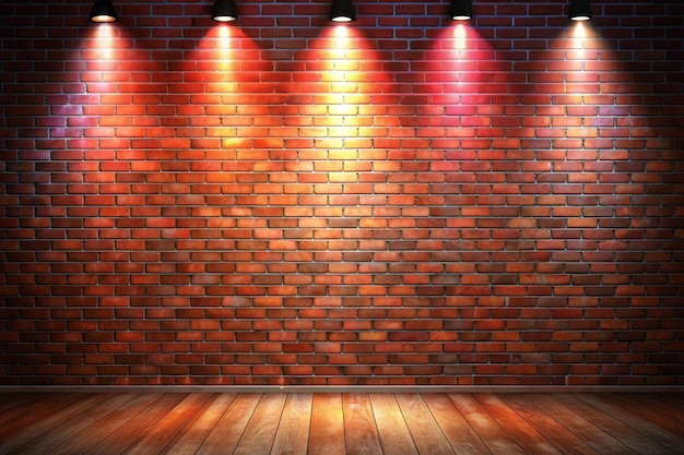 Photo empty brick wall background with neon lights spotlights