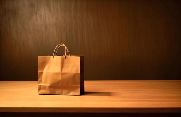 An empty brown paper shopping bag is sitting on the table