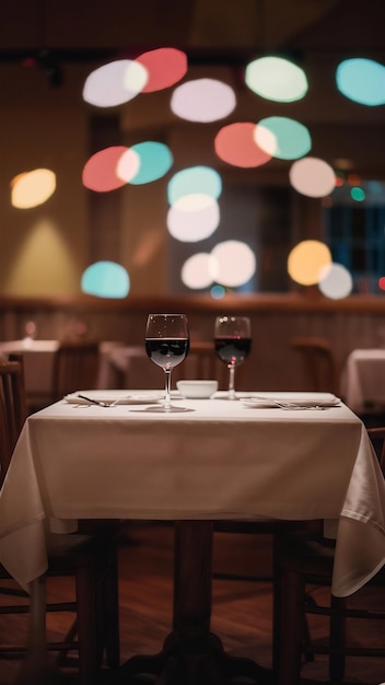 Empty brown wooden table and blurred restaurant bokeh light background