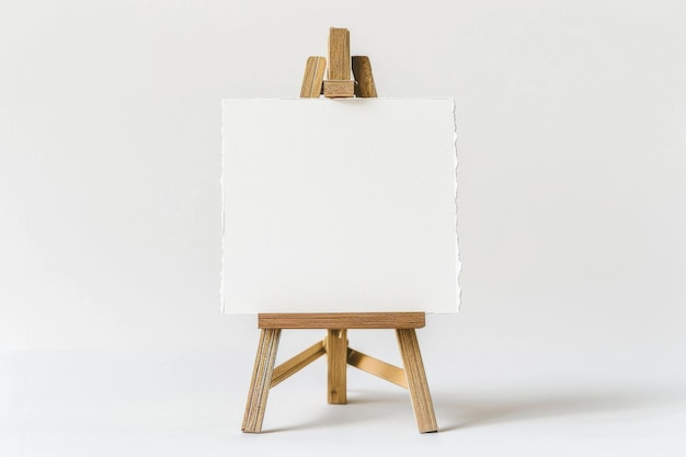 An empty canvas on a wooden easel awaits creative inspiration in a bright minimalist studio space