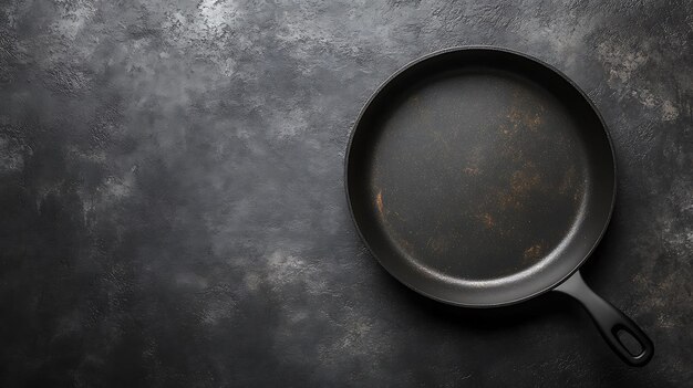 Empty Cast Iron Skillet on a Black Background