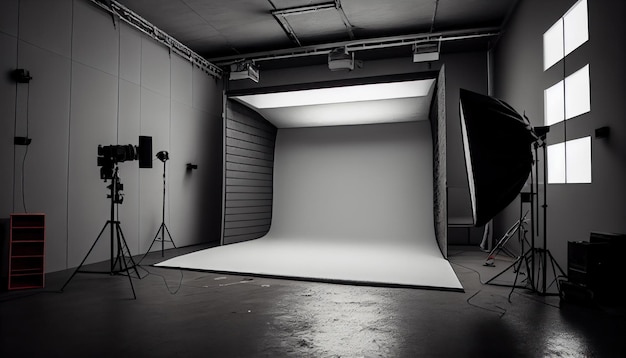 Empty chair and professional equipment in photographer's studio