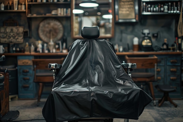 Empty chair in vintage barbershop dark tones mood lighting