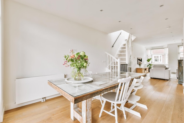 Empty chairs and table at home