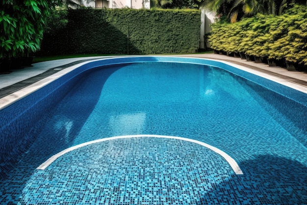 Empty chaise longue and swimming pool