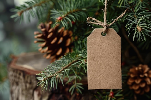 empty christmas gift tag mockup on a spring background