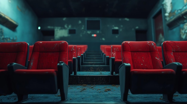 Photo empty cinema hall silence amidst abandoned seats generative ai