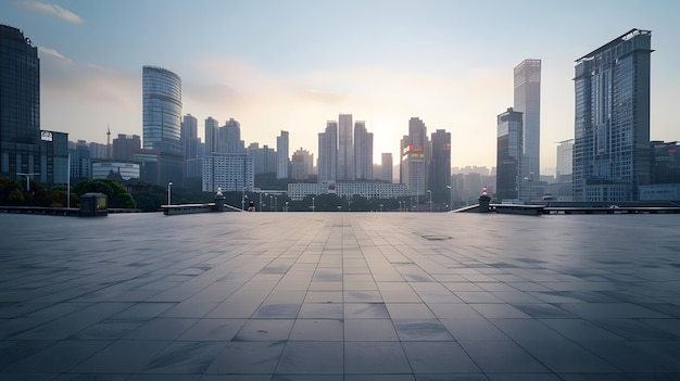 Empty city square and skyline with modern architecture in Chongqing China Generative AI