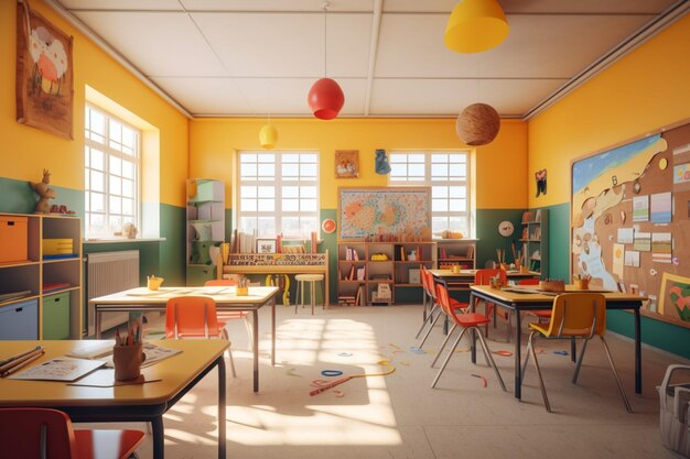 Empty classroom with colorful atmosphere