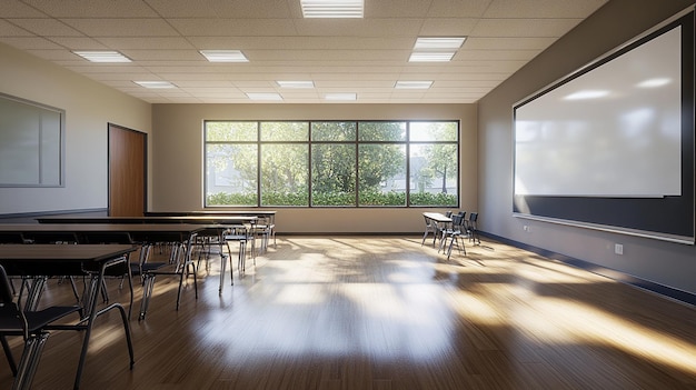 Photo empty classroom with desks and chairs modern classroom interior