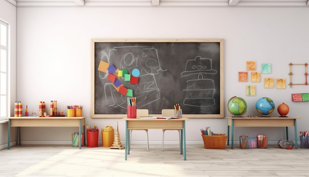 Empty classroom with school accessories template