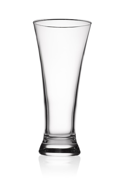 Empty clear transparent glass for beer isolated on white background.