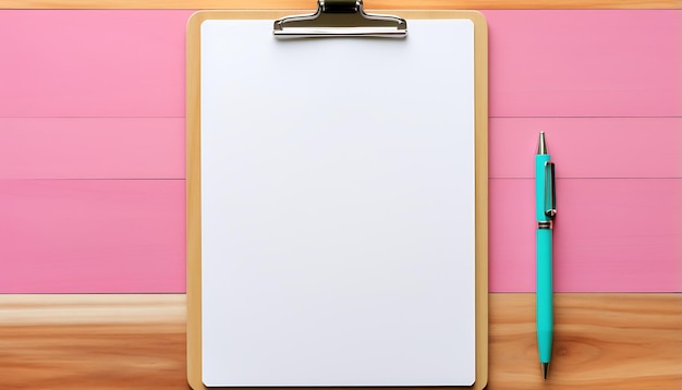 Empty clipboard mock up on wooden Simple white clip board blank