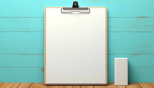 Photo empty clipboard mock up on wooden simple white clip board blank