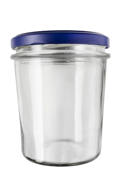 Empty closed glass jar isolated over white