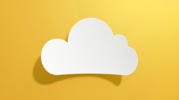 Photo empty cloud speech bubble minimalist abstract design with white cut out paper on yellow background