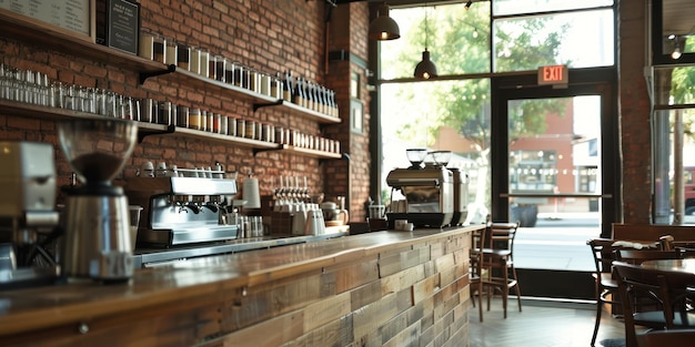 Empty coffee shop Stock photo ar 21 style raw Job ID 1748692548514e6c819c52f6376c8970