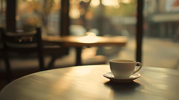 Empty coffee table over defocused coffee shop background with copy space Generative AI