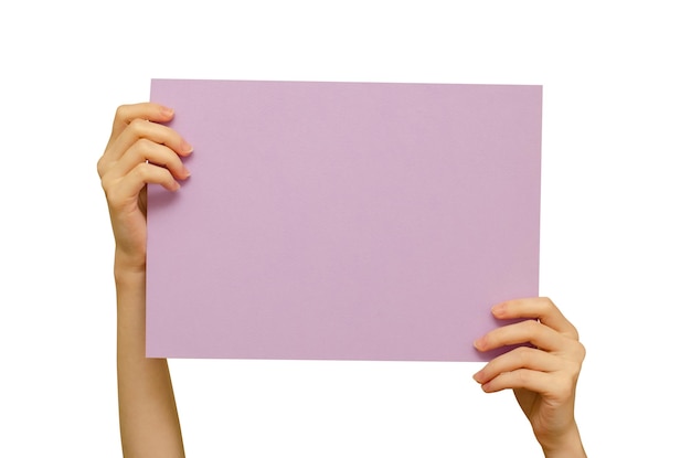 Empty color poster in hand Isolated on a white background Copy space