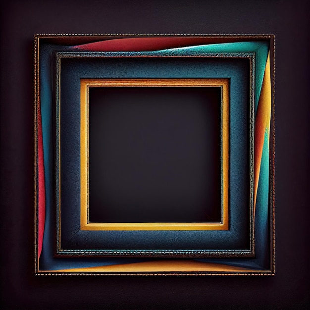 An empty colorful leather square frame on solid background