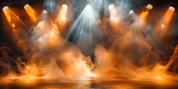 Empty Concert Stage with Spotlights and Smoke Perfect for Copy Space Background Concept Concert Stage Spotlights Smoke Copy Space Background