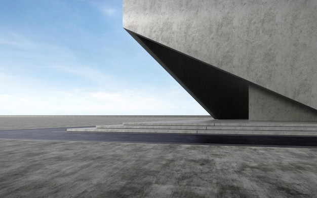 Empty concrete floor for car park 3d rendering of abstract building with blue sky background