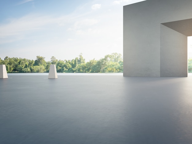 Empty concrete floor for car park and gray wall