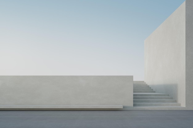 Empty concrete floor and white cement wall in city park