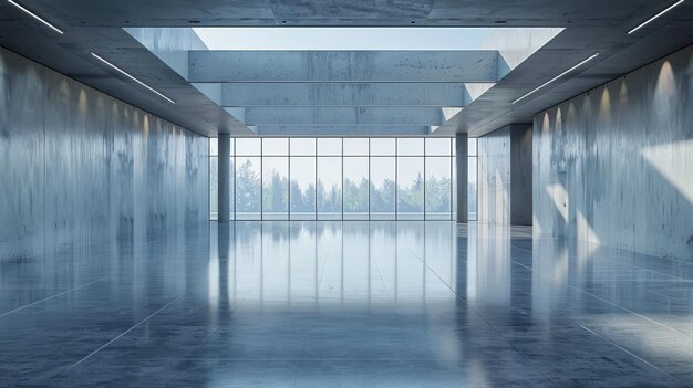 Empty Concrete Room with Large Windows and View of Trees